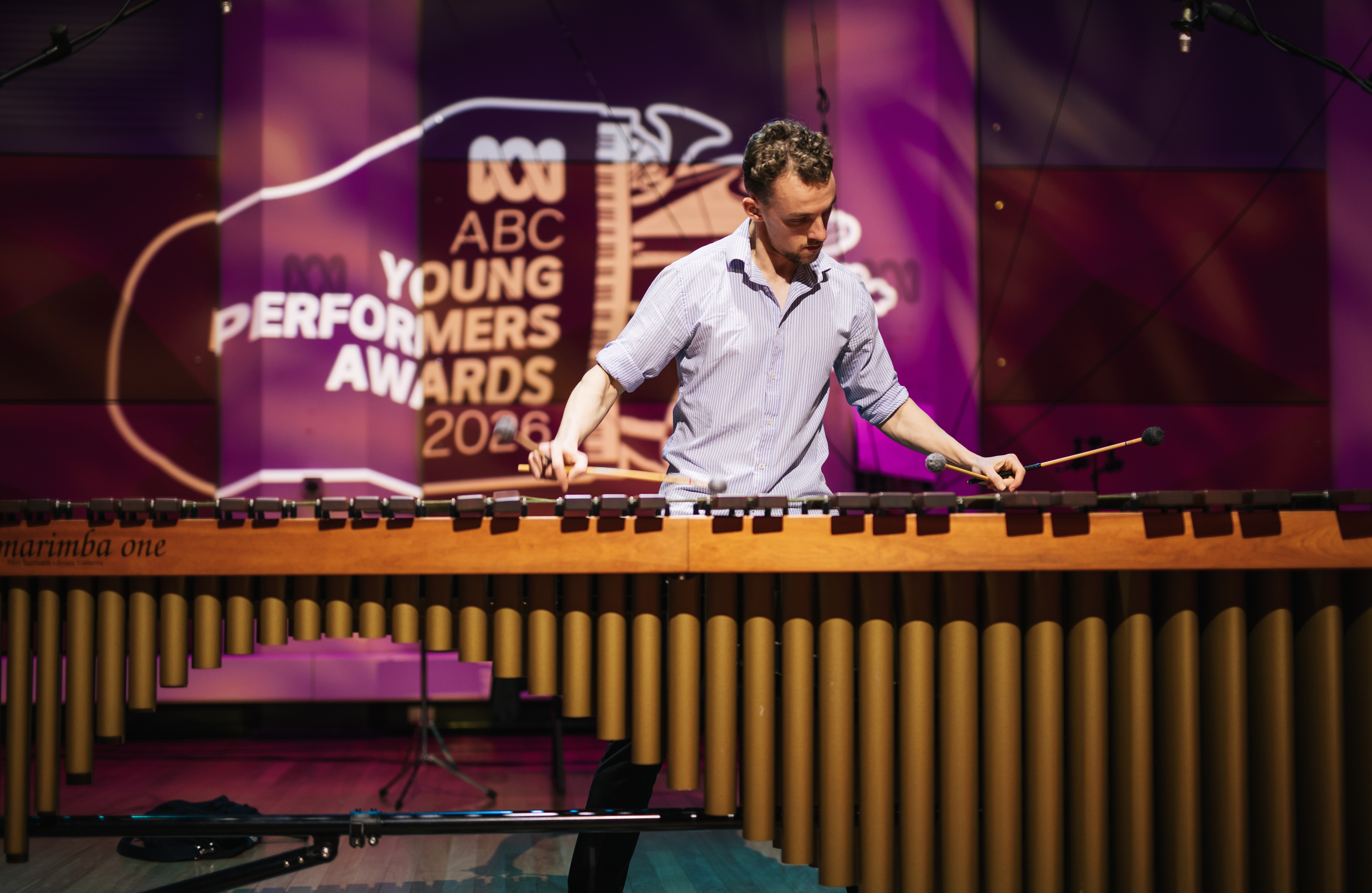 Percussionist Buddy Lovett performs on marimba at the ABC Young Performers Awards 2026 semi-finals.