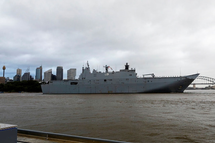 Warship HMAS Adelaide in Sydney Harbour