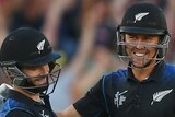 Kane Williamson and Trent Boult of New Zealand celebrate victory