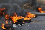 Burning tyres on the roads of Damascus