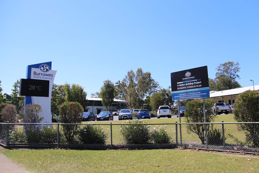 Sign and buildings at Burrowes State School at Marsden.