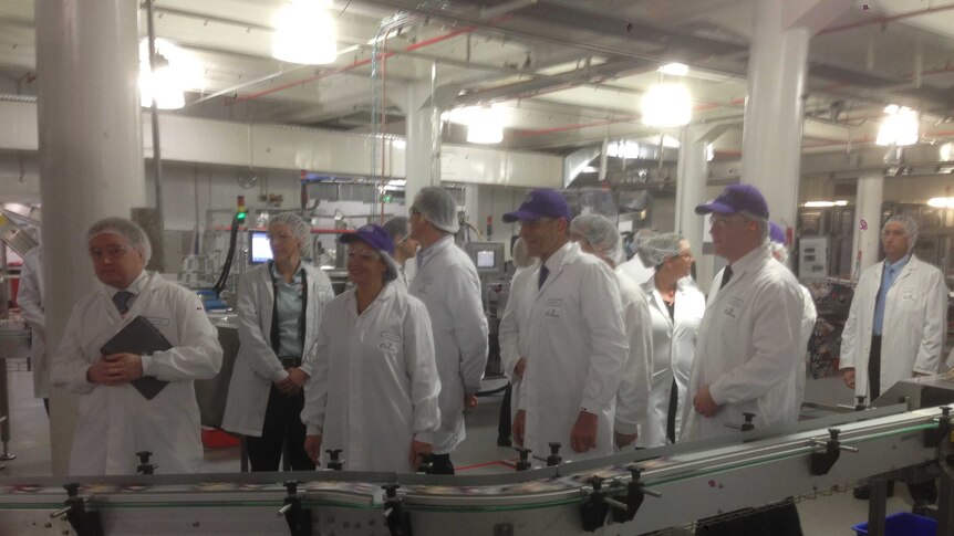 Tony Abbott tours the Cadbury factory in Hobart