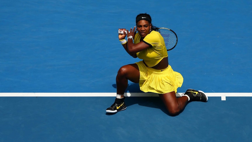 American Serena Williams hits a backhand against Maria Sharapova in Australian Open quarter-final.