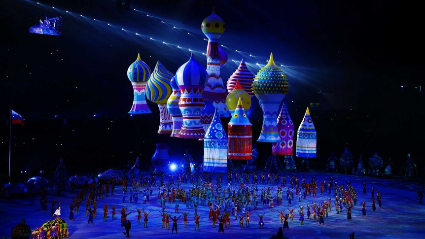 A general view of atmosphere during the Opening Ceremony of the Sochi 2014 Winter Olympics.