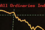 A graph shows the All Ordinaries Index on the decline