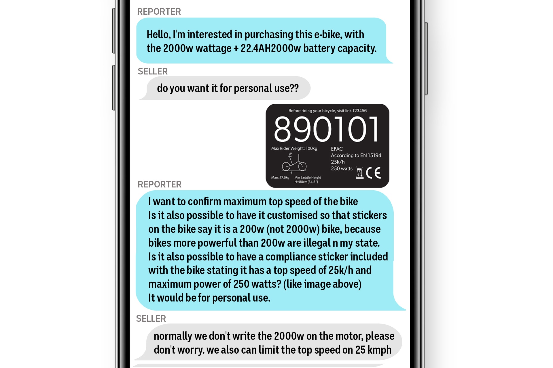 Conversación online con el vendedor en la ventana de chat, captura de pantalla.