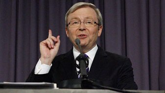 Kevin Rudd debates Tony Abbott at the National Press Club (Getty Images: Stefan Postles)