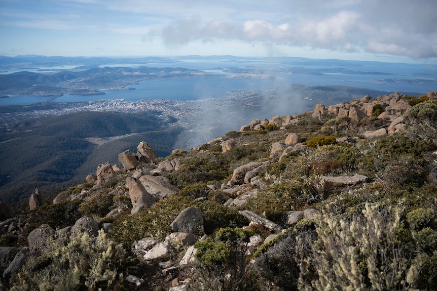 View of Hobart from summit of Mt Wellington.