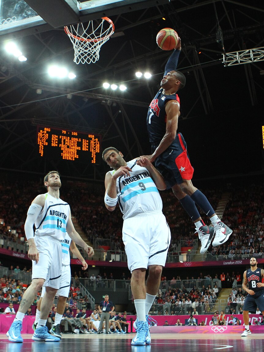Westbrook dunks on Argentina
