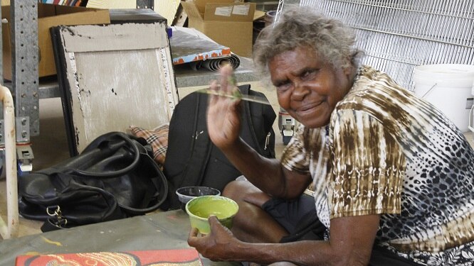Aboriginal artist Mary Pan at Tjala Arts, Alice Springs.