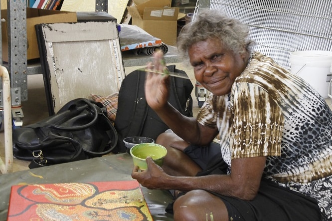Aboriginal artist Mary Pan at Tjala Arts, Alice Springs.