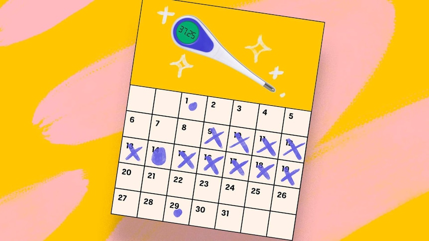 Colourful illustration showing a calendar and thermometer to depict fertility awareness methods for contraception.