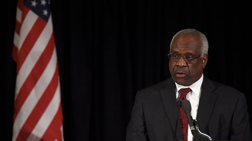 US Supreme Court Justice Clarence Thomas, speaks at the memorial service for Supreme Court Justice Antonin Scalia in 2016