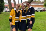 Year 12 student Abby Hewett (middle) and two friends at Mt St Michael's College in Brisbane.