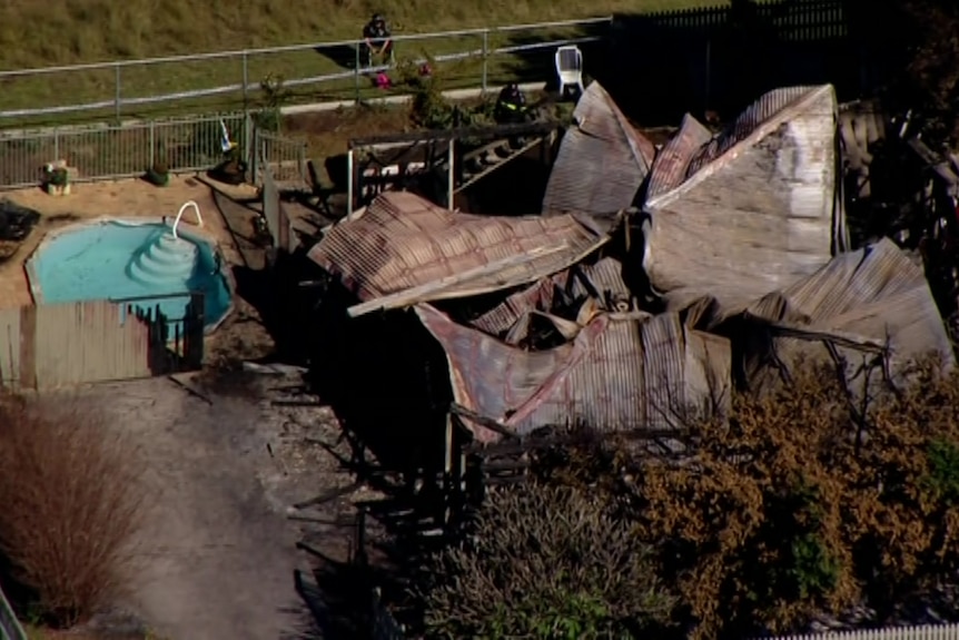 Aerial image of a burnt house. 