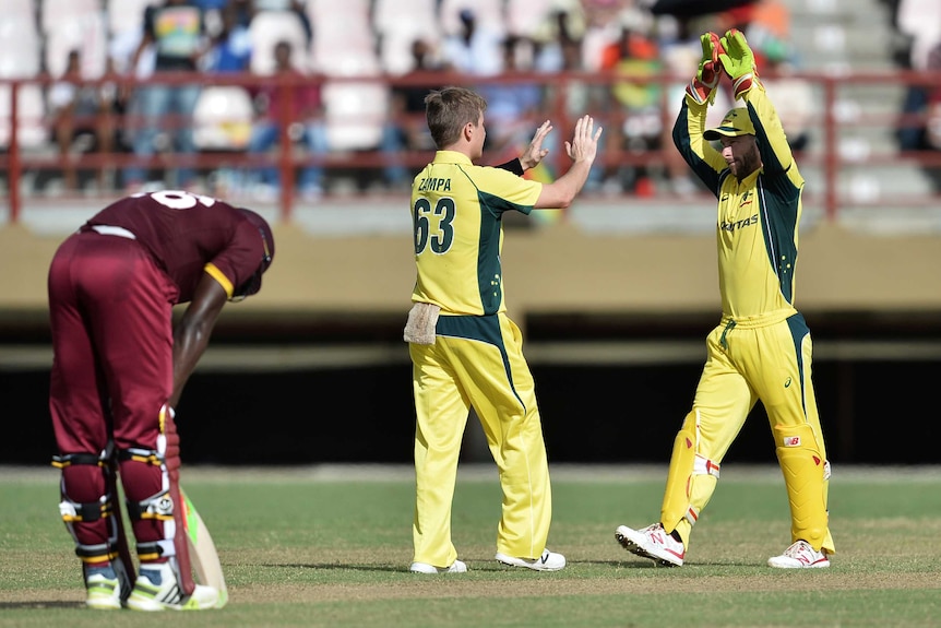 Adam Zampa celebrates wicket against West Indies