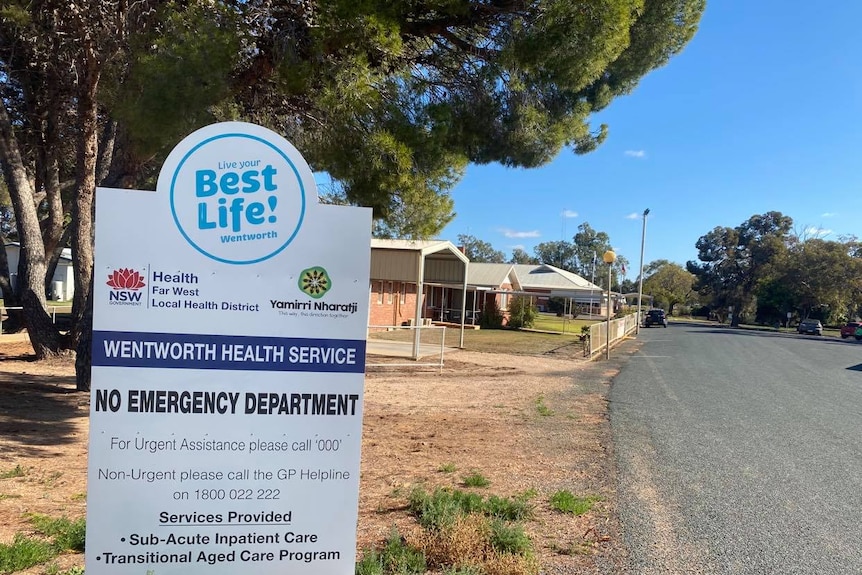 A sign outside a building says 'Wentworth health service: no emergency department'.