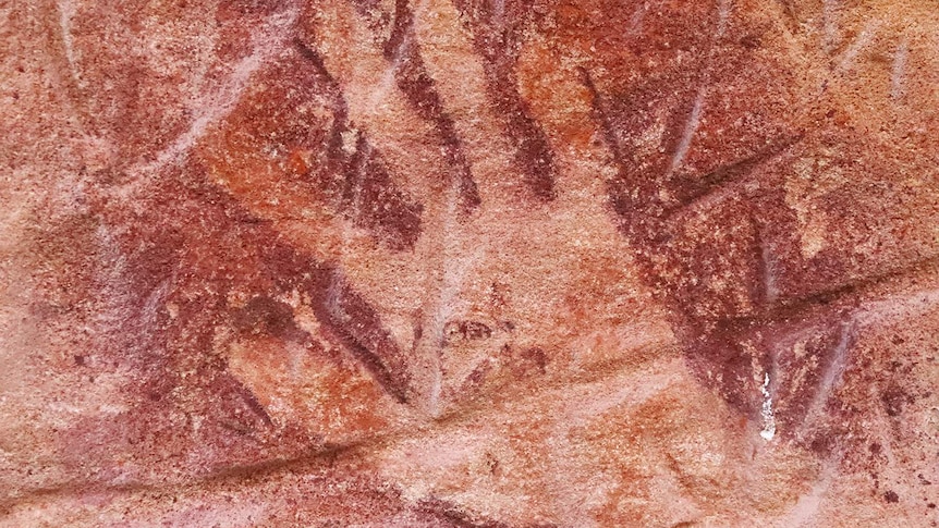 An Indigenous hand painting on the cliffs at Turraburra in western Queensland