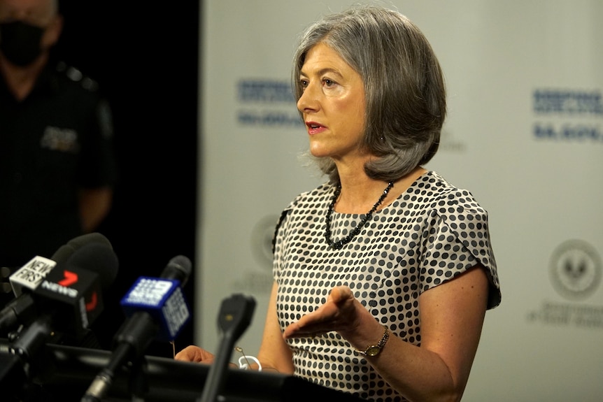 SA Chief Public Health Officer Nicola Spurrier at a media conference.
