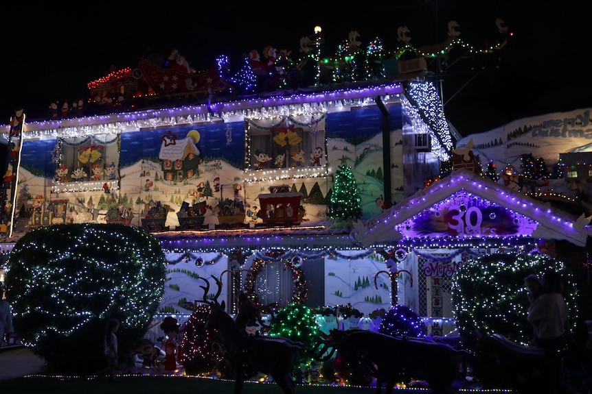 a house coated in lights and christmas decorations