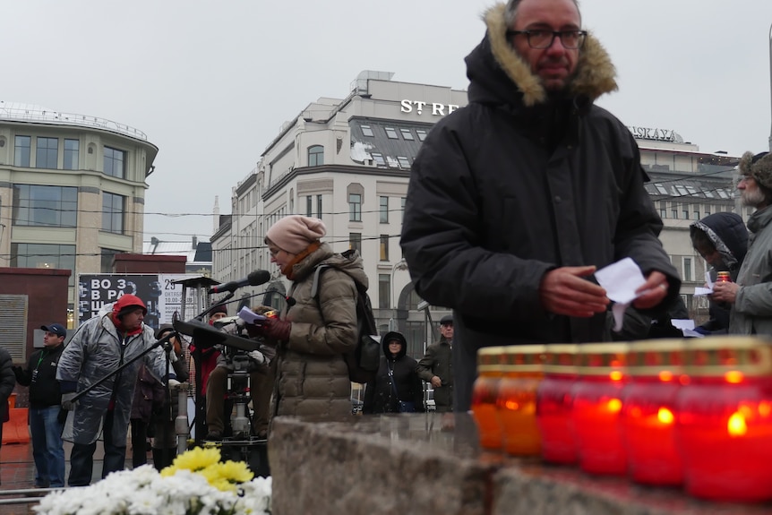 Memorial gathering opposite the former headquarters of the KGB