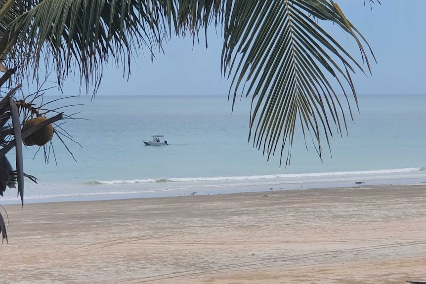 A fisheries boat searches for a shark that attacked and killed a man in Broome.