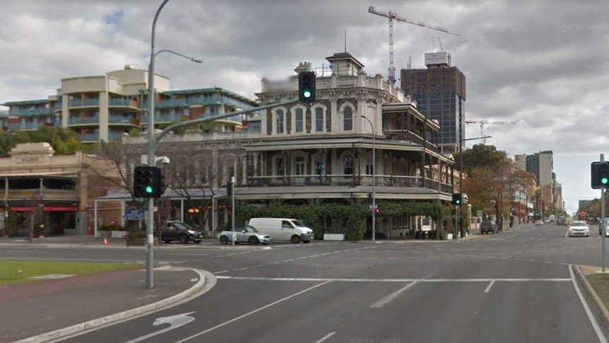 A left-turn slip lane on a road in Adelaide