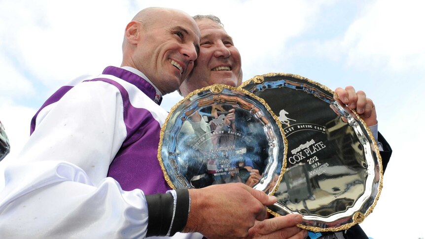 Glen Boss and Gary Hennessy with Cox Plate trophy