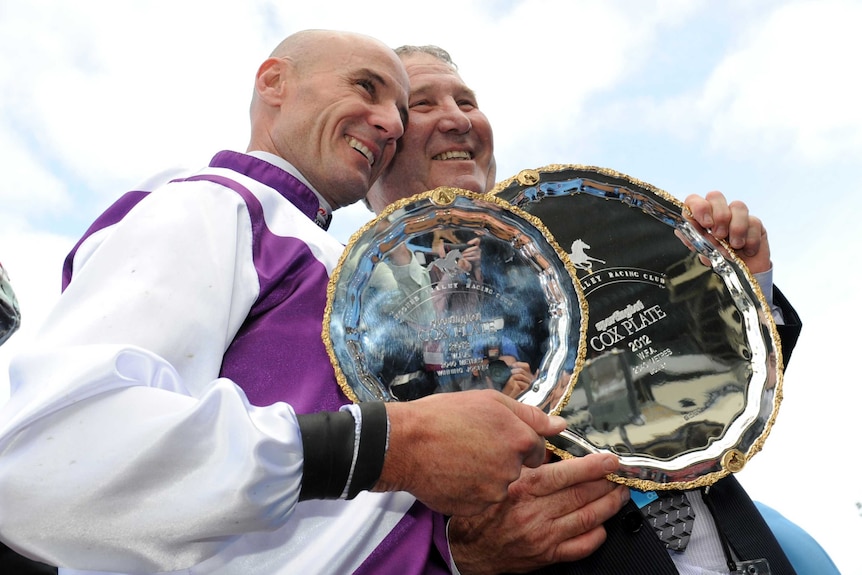 Glen Boss and Gary Hennessy with Cox Plate trophy