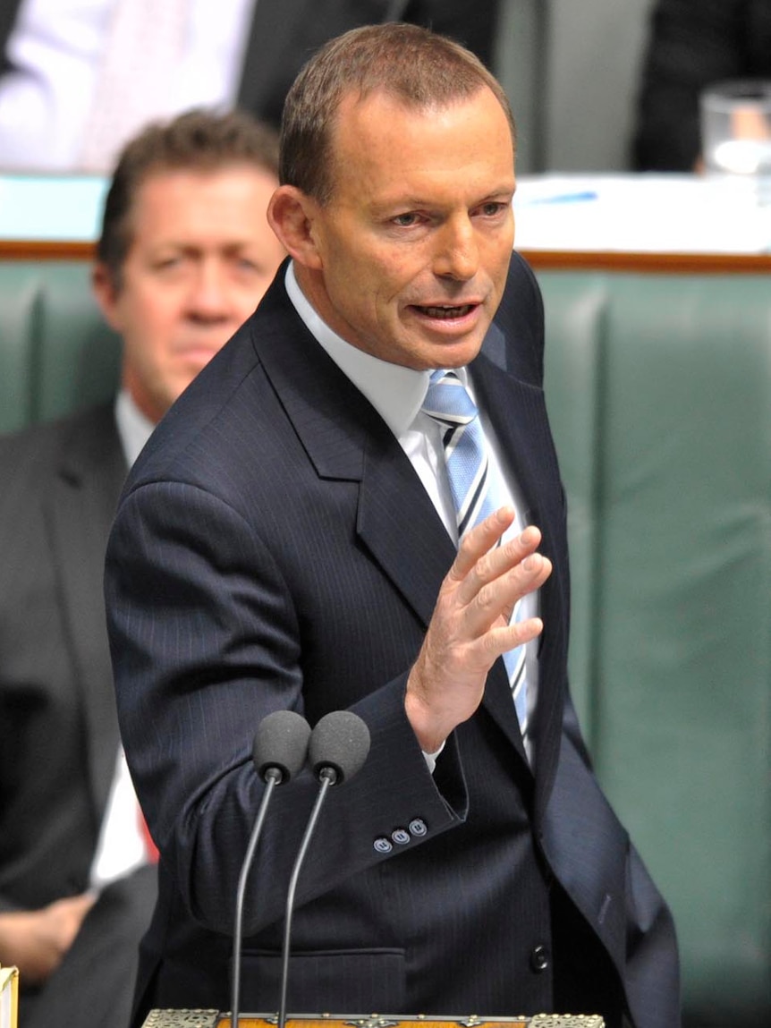 Opposition Leader Tony Abbott gestures in Parliament (AAP: Lukas Coch)