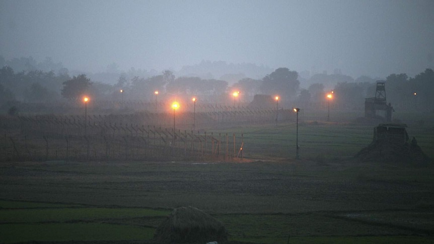 Indian security posts are seen along the border between India and Pakistan