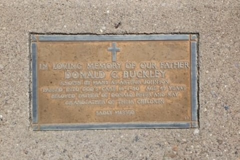 A gravestone showing the name Donald Buckley