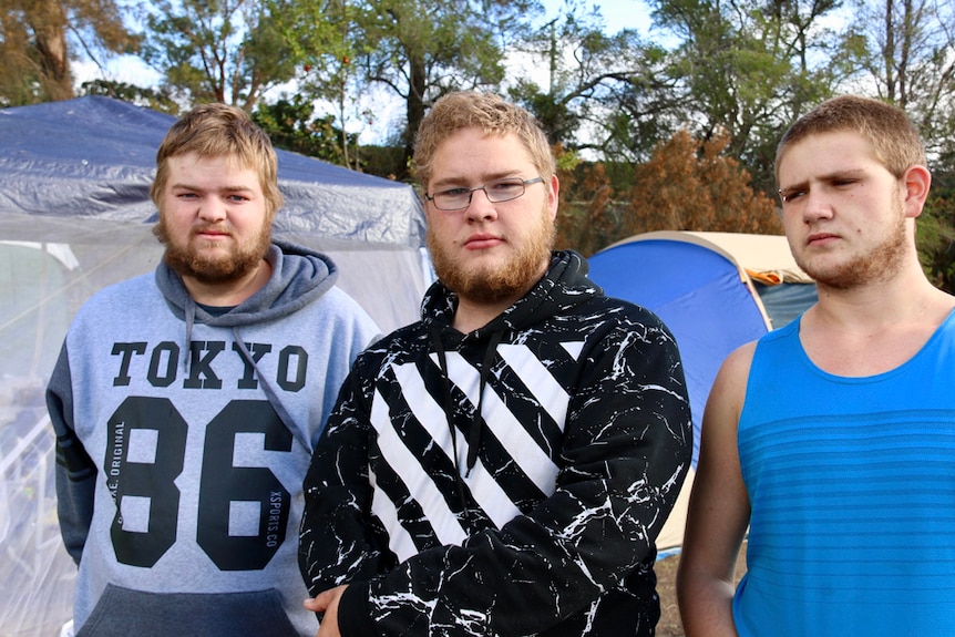 Homeless men Lindsay Robertson, Josh Large and Zac Brown