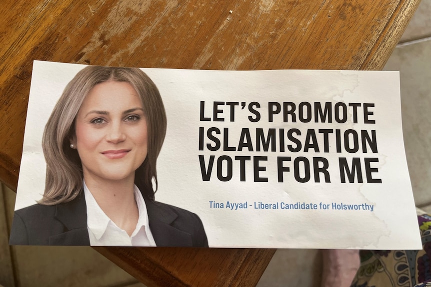 Pamphlet picture of woman with words "let's promote Islamisation vote for me