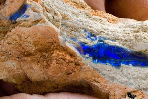 cut rock with blue opal in the middle