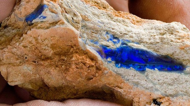 cut rock with blue opal in the middle
