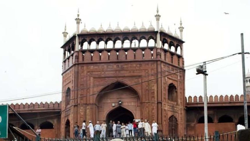 Policemen stand guard in Delhi