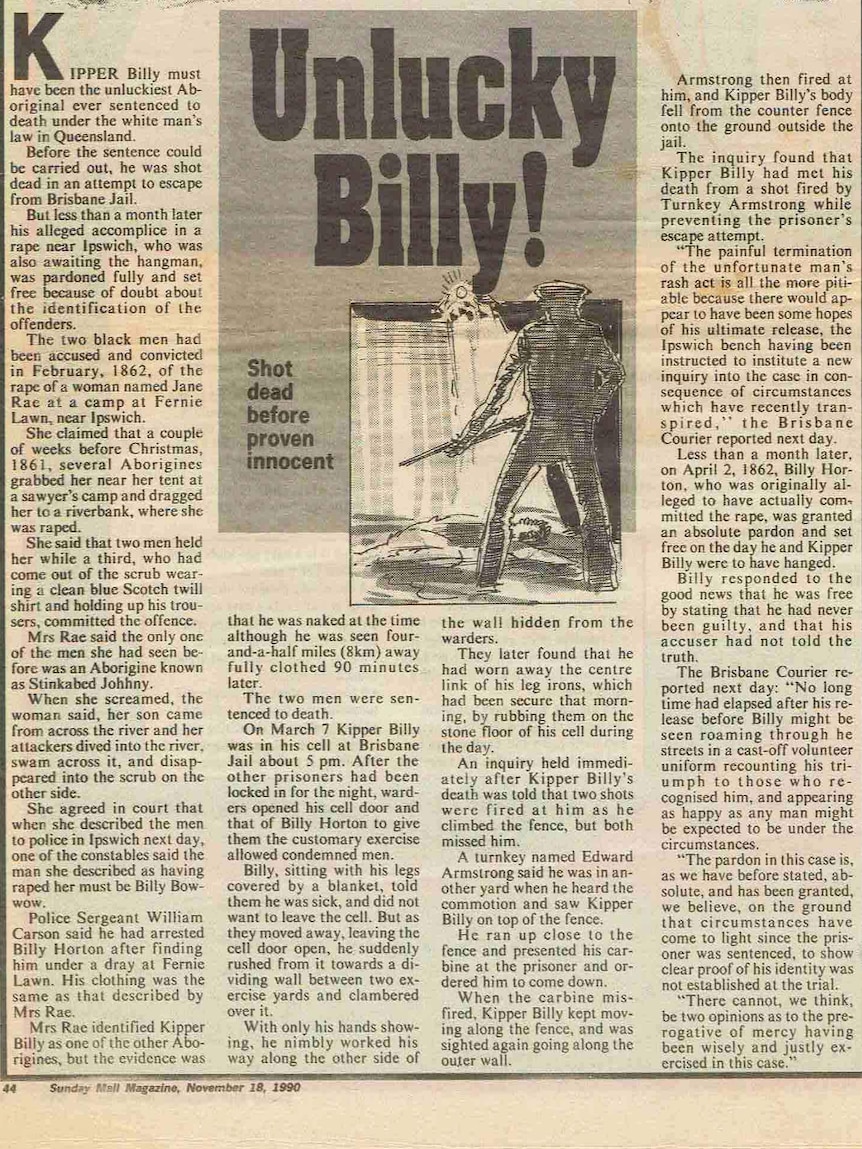 Clipping of Kipper Billy newspaper article by Ken Blanch.