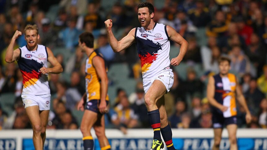 Shooting straight ... Andy Otten celebrates a goal against the Eagles