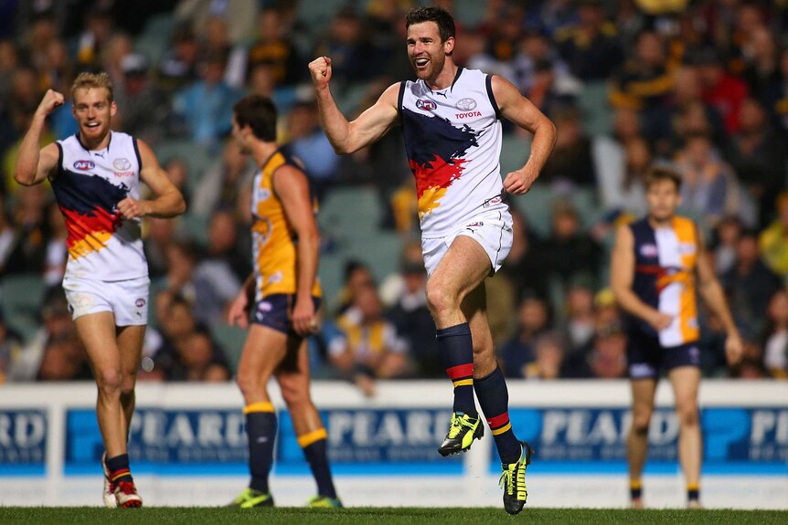 Shooting straight ... Andy Otten celebrates a goal against the Eagles