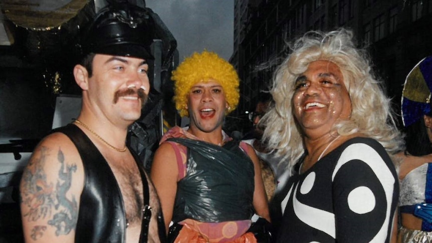 The men on the 'Everyone's Business' float the 1995 Sydney Gay and Lesbian Mardi Gras.