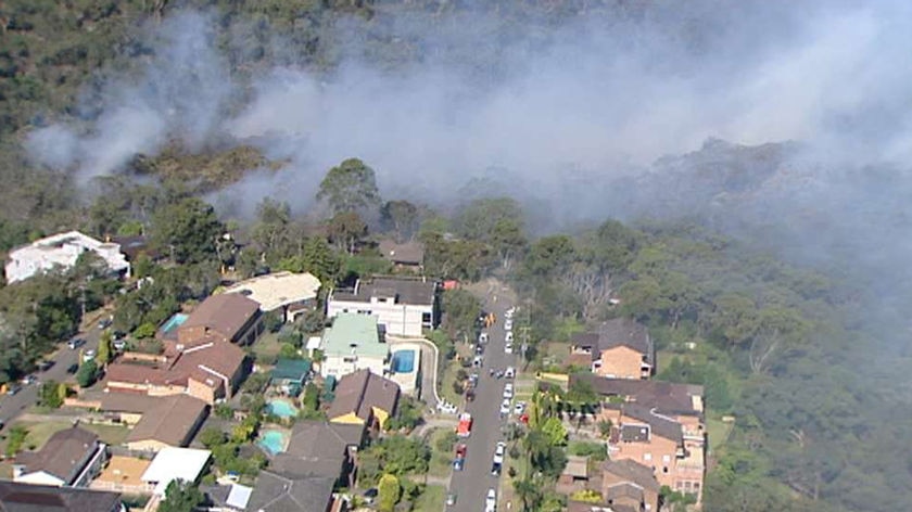 Smoke rises above homes in East Killara that came within metres of the fire.