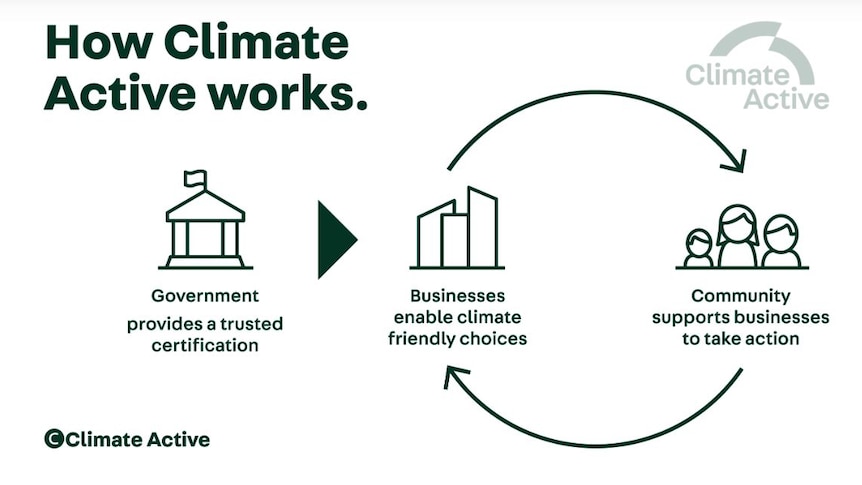 A graphic showing how Climate Active uses carbon credits to promote climate friendly choices. 