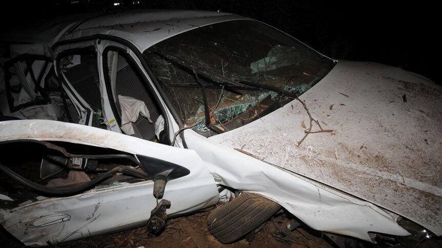 The driver was lucky to survive after the car went airborne for 16 metres and hit a roadside earth bank.