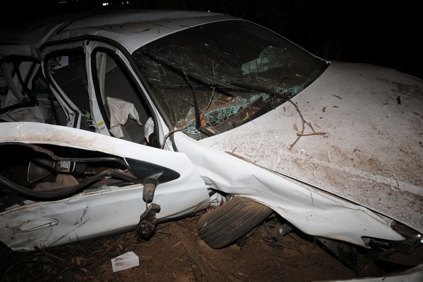 The driver was lucky to survive after the car went airborne for 16 metres and hit a roadside earth bank.