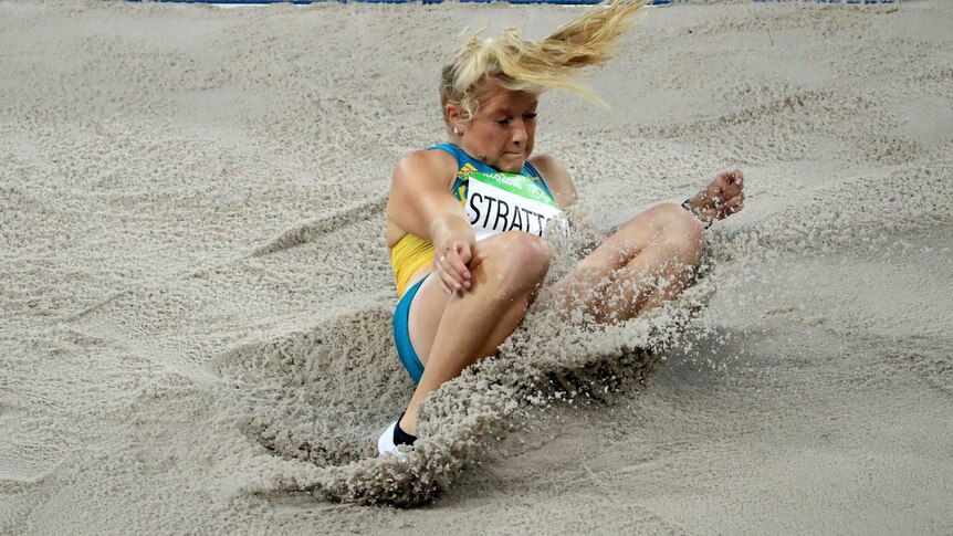 Brooke Stratton lands in the sand
