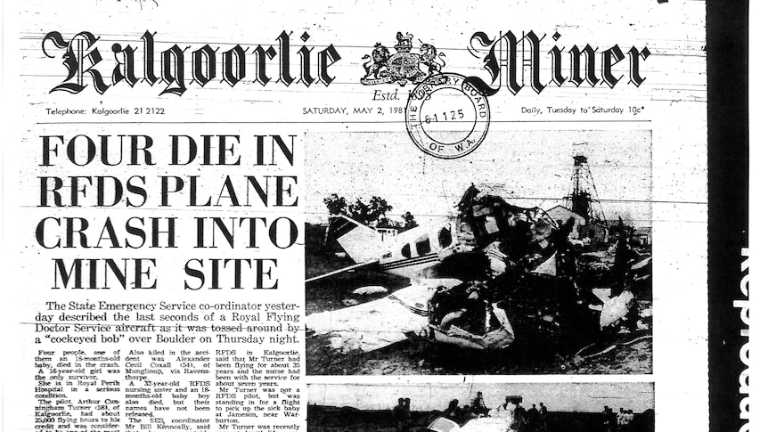 The front page of an old newspaper from 1981 featuring a story about a plane crash.   