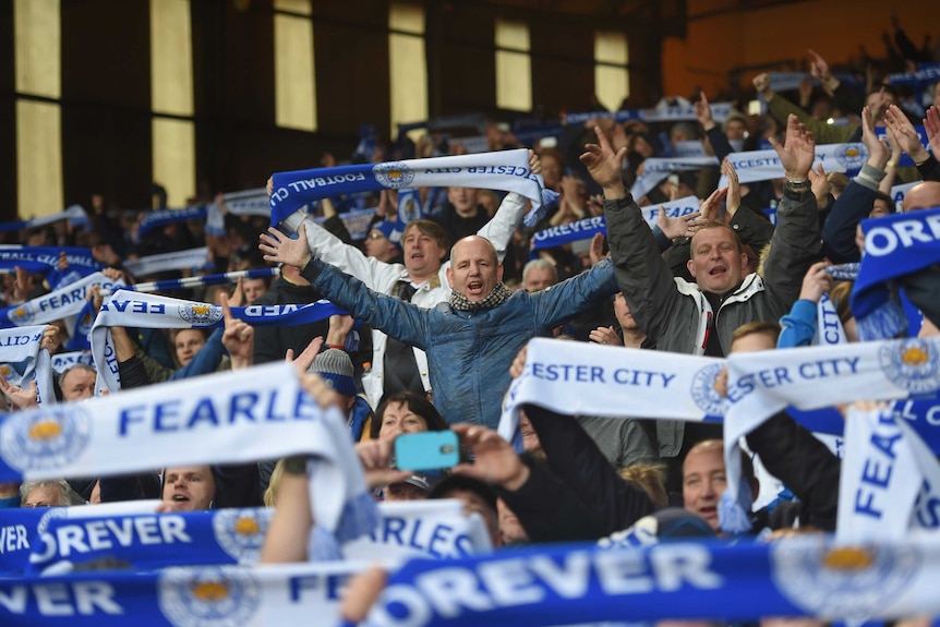 Leicester fans celebrate after team's win over Crystal Palace