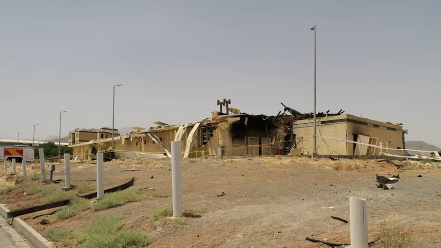 A view of a damage building after a fire broke out at Iran's Natanz Nuclear Facility, in Isfahan, Iran.