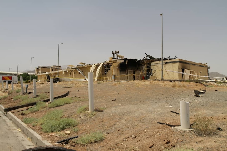 A view of a damage building after a fire broke out at Iran's Natanz Nuclear Facility, in Isfahan, Iran.